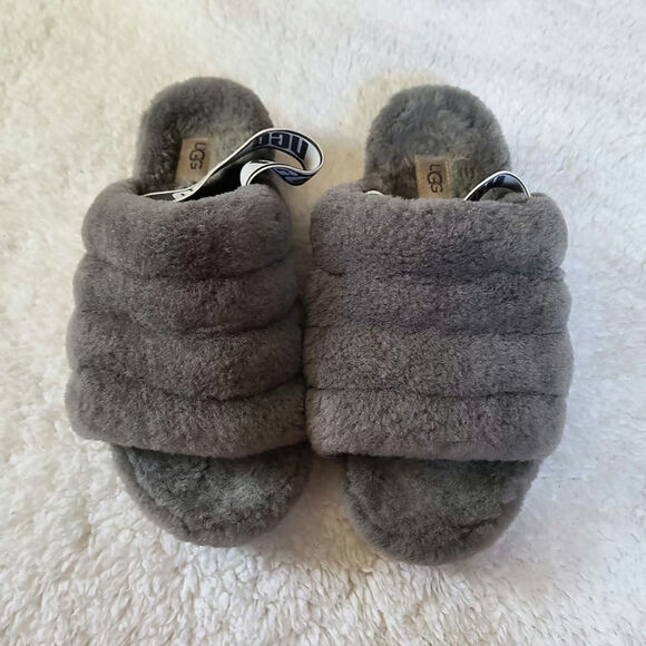UGG Fluff Yeah Slide Sandals Sheepskin Fur Slingback Elastic Open Toe Slip Ons 8 - Picture 2 of 7